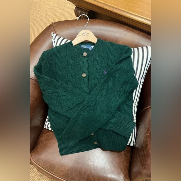 Polo Ralph Lauren Cable-Knit Wool-Cashmere Cardigan in green - Picture 3 of 8